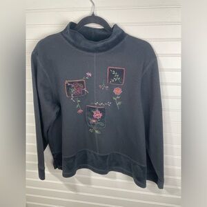 Erika Black Floral Sweater Large Petite Women’s